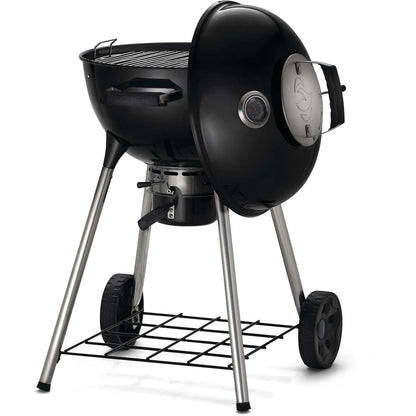 Napoleon NK18K-LEG-3 18 Inch Charcoal Kettle Grill - Black - Angled Lid Hanging - White Background
