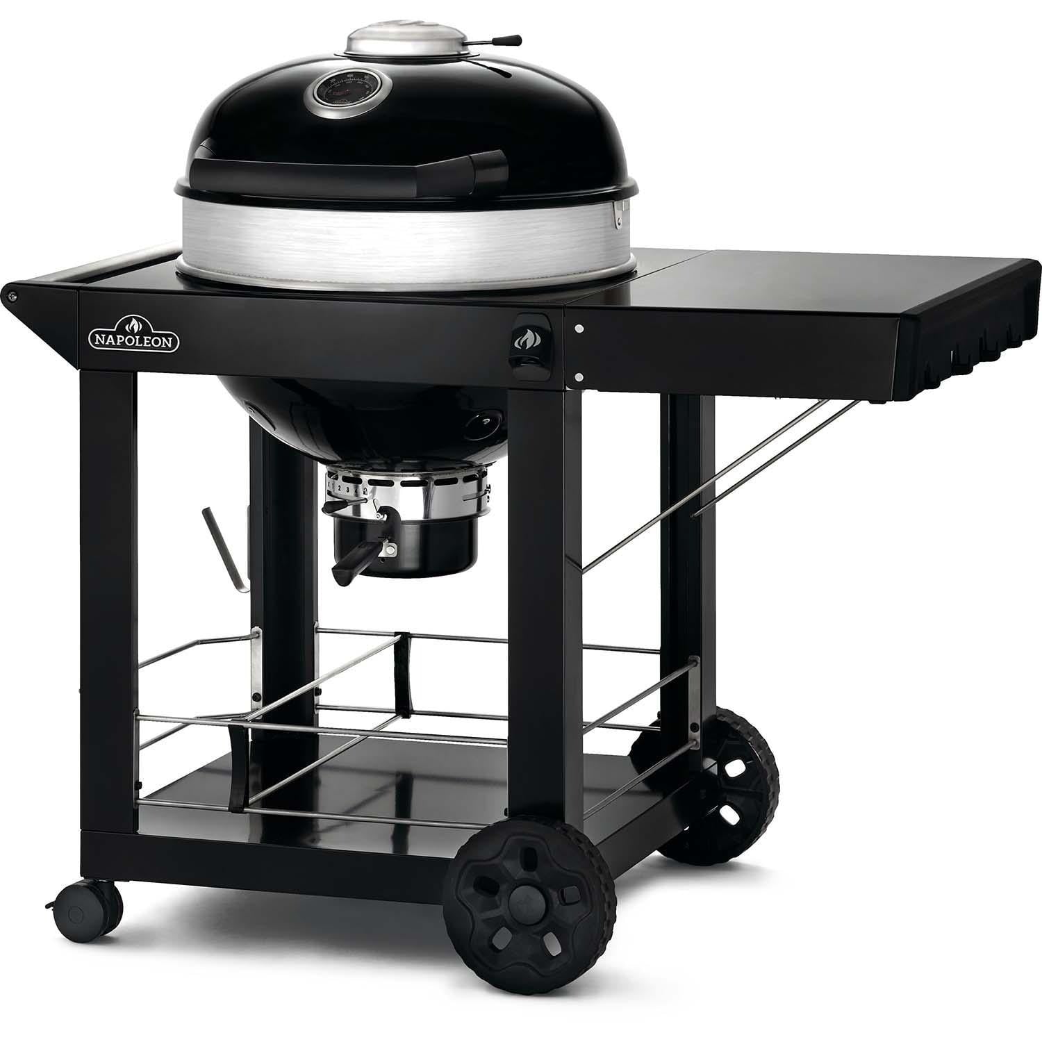 Napoleon PRO22K-CART-3 PRO 22 Inch Cart Model Charcoal Kettle Grill - Black W/Cart - Angled - White Background
