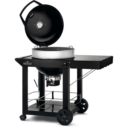 Napoleon PRO22K-CART-3 PRO 22 Inch Cart Model Charcoal Kettle Grill - Black W/Cart - Angled Lid Open - White Background
