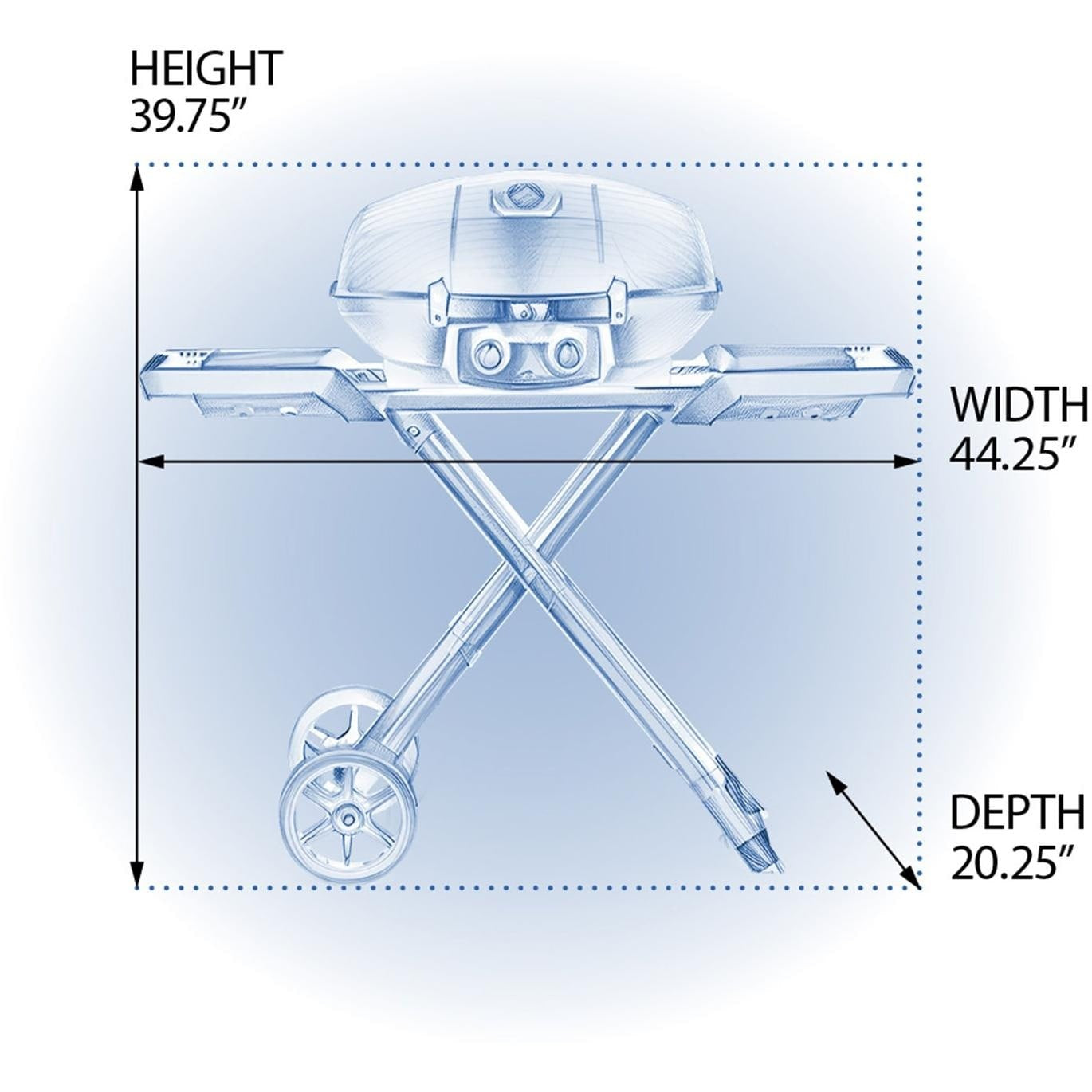 Napoleon TravelQ Pro 285 Portable Freestanding Propane Gas Grill - Dimensions - Diagram