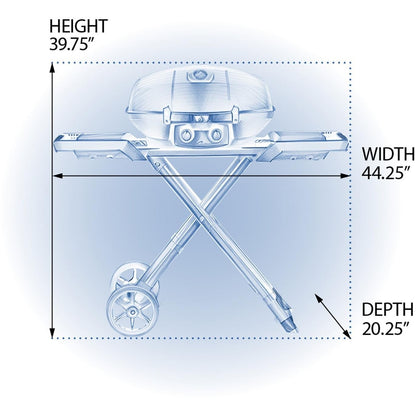 Napoleon TravelQ Pro 285 Portable Freestanding Propane Gas Grill - Dimensions - Diagram