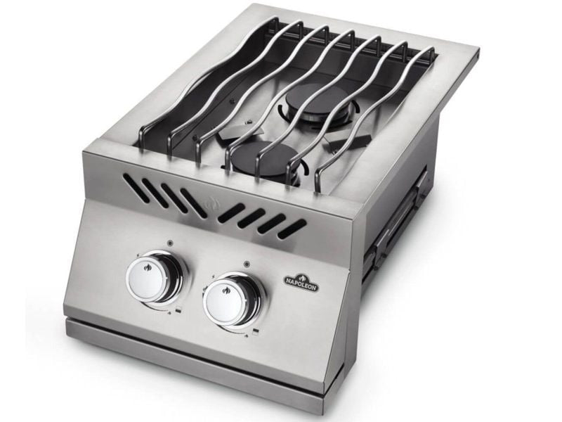 Napoleon Built-In 500 Series Inline Dual Range Top Burner with Stainless Steel Cover - 	BI12RTSS  Angled View Burners Off