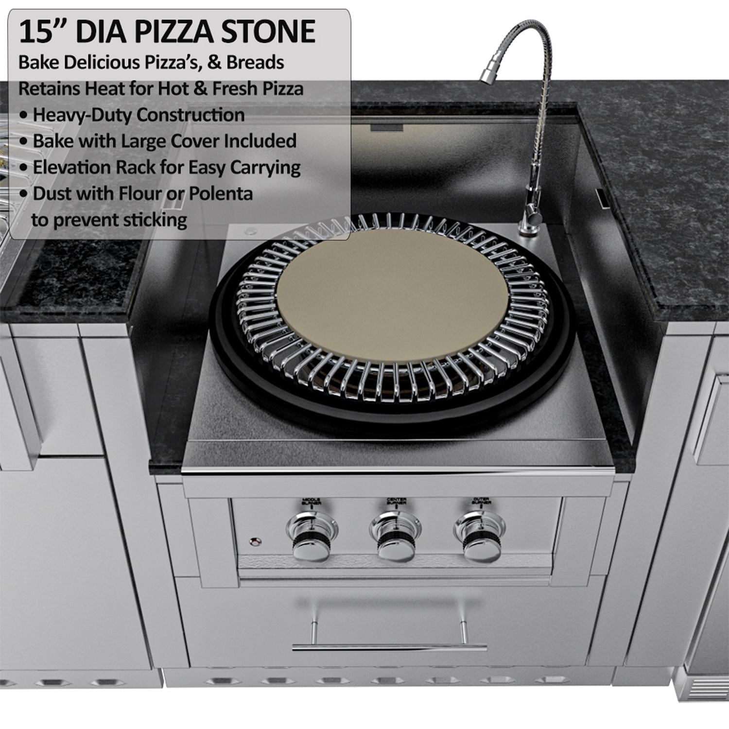 Sunstone Grills SCPHILLCOUNTRY13.6 Hill Country 13 1/2 Ft Outdoor Kitchen Island w/ Grill & Side Burner, Sink, Refrigerator, Door & Drawer – Pizza Stone Topper – Detail