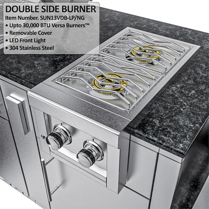 Sunstone Grills SCPHILLCOUNTRY13.6 Hill Country 13 1/2 Ft Outdoor Kitchen Island w/ Grill & Side Burner, Sink, Refrigerator, Door & Drawer – Side Burner – Detail
