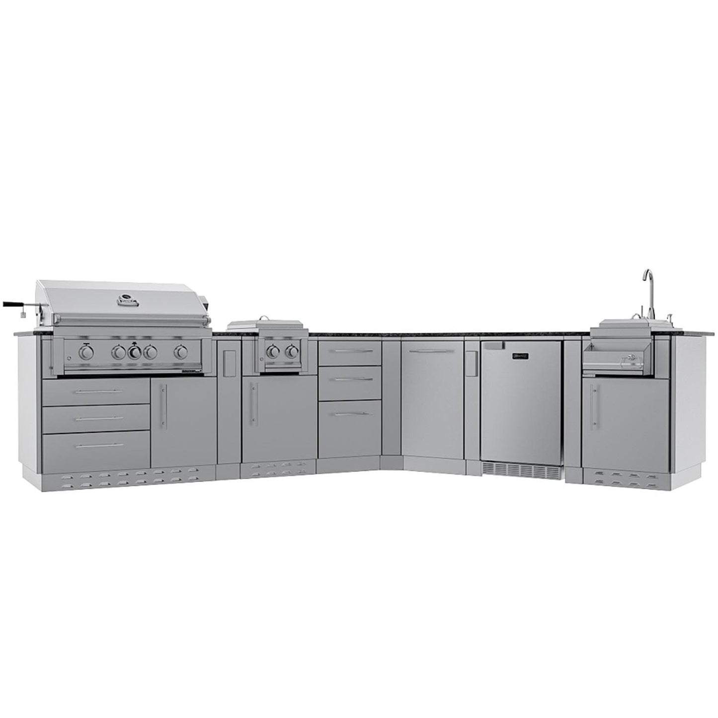 Sunstone Grills SCPSAVANNA16 Savanna 16 Ft Outdoor Kitchen Island w/ Grill & Side Burner, Sink, Refrigerator, Trash Bin, Door & Drawer - Island - White Background