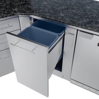 Sunstone Grills SCPSAVANNA16 Savanna 16 Ft Outdoor Kitchen Island w/ Grill & Side Burner, Sink, Refrigerator, Trash Bin, Door & Drawer - Trash Bin - Detail