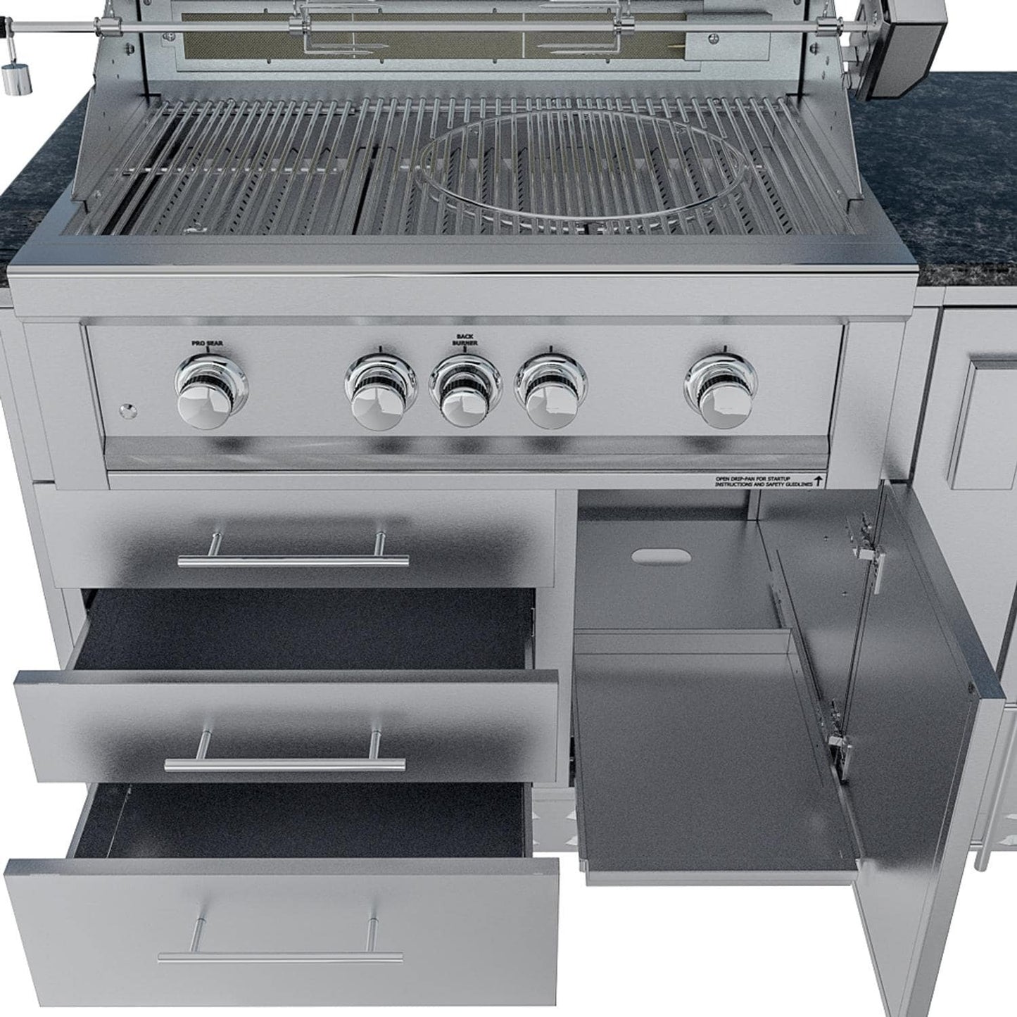 Sunstone Grills SCPSAVANNA16 Savanna 16 Ft Outdoor Kitchen Island w/ Grill & Side Burner, Sink, Refrigerator, Trash Bin, Door & Drawer - Double Drawer & Door - Detail