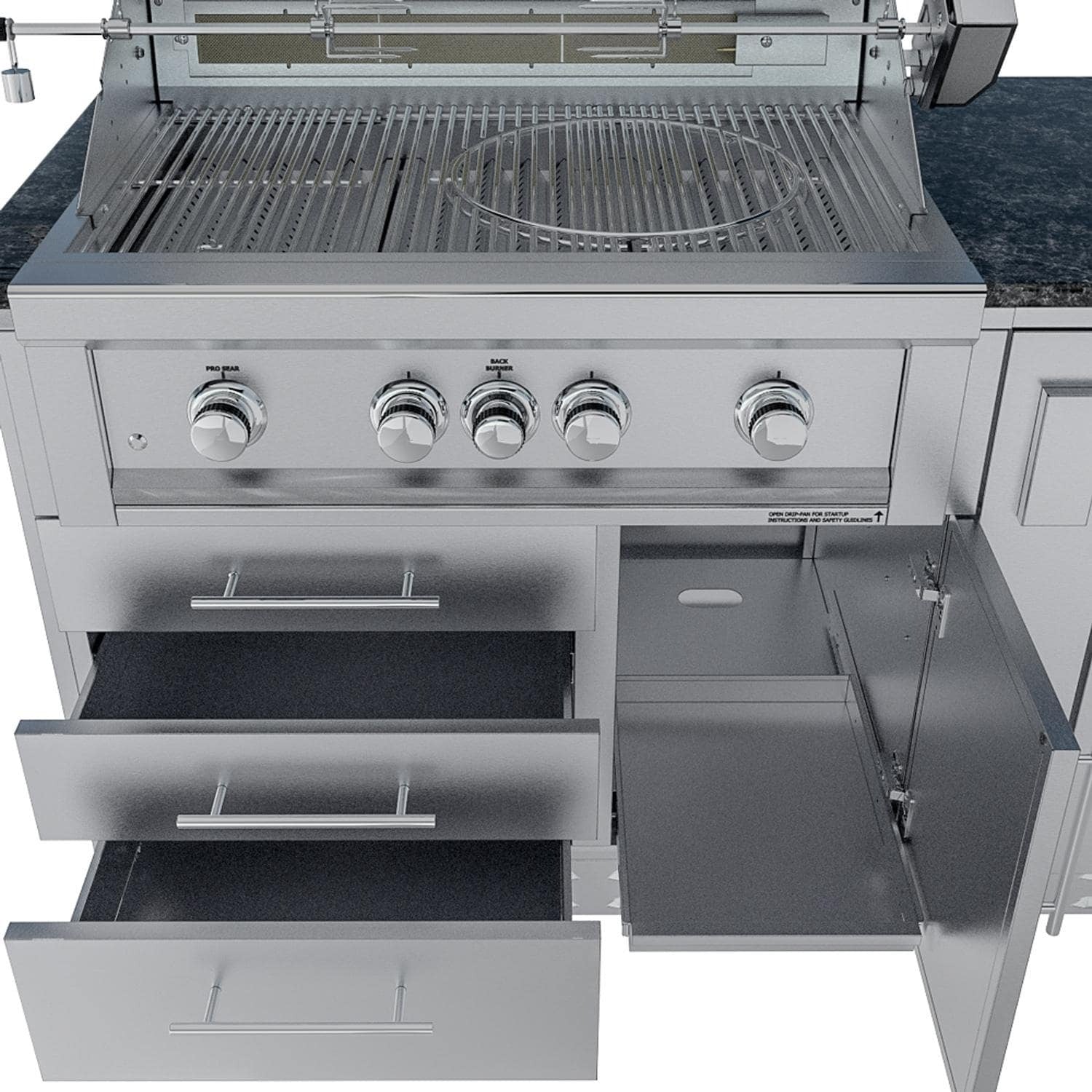 Sunstone Grills SCPSAVANNA16 Savanna 16 Ft Outdoor Kitchen Island w/ Grill & Side Burner, Sink, Refrigerator, Trash Bin, Door & Drawer - Double Drawer & Door - Detail