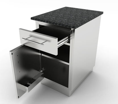 Sunstone 18″ Left Swing Door Cabinet w/Top Drawer & Shelf – SBC18CSDL - Angled Open Door & Drawer