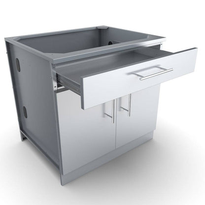 Sunstone 36″ Double Door Base Cabinet w/Shelf & Reversible Top Drawer or False Panel – SBC36CDD - Open Drawer