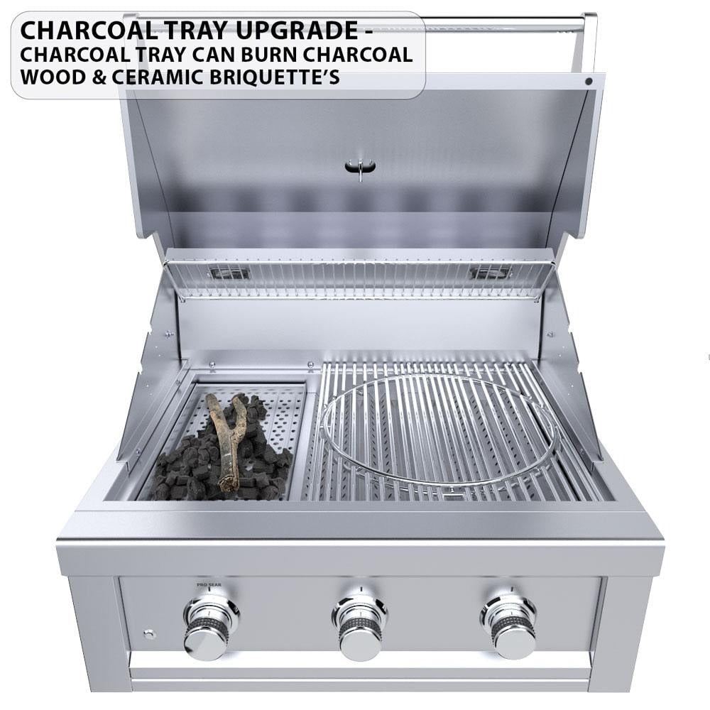 Sunstone Ruby3B Ruby 30-Inch 3-Burner Built-In Grill W/ Pro-Sear - Charcoal Tray Upgrade (Sold Separately)