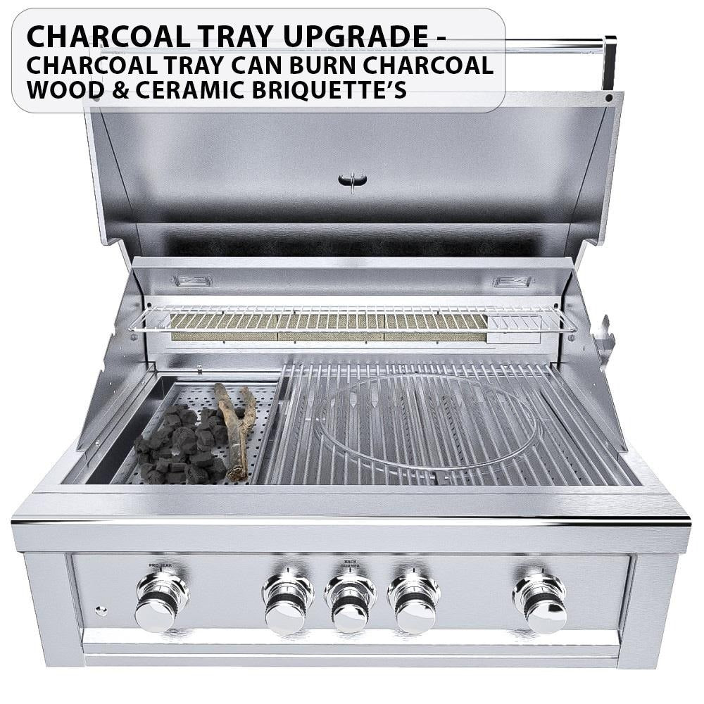 Sunstone Ruby4BIR Ruby 36-Inch 4-Burner Built-In Grill W/ Pro-Sear & Rotisserie - Charcoal Tray Upgrade (Sold Separately)