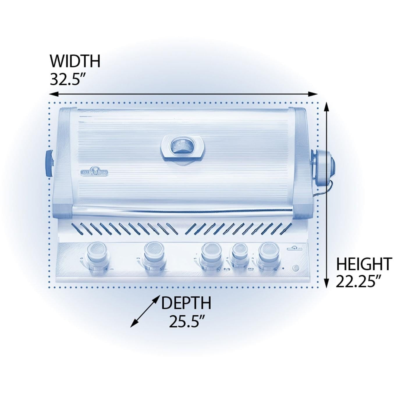 Napoleon BIP500RBSS-3 (2019) Prestige 500 Built-in Grill with Infrared Rear Burner - Dimensions - Diagram
