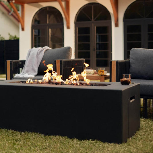 60 Inch Rectangular Concrete Fire Pit Table in Phantom By Blaze - Lifestyle