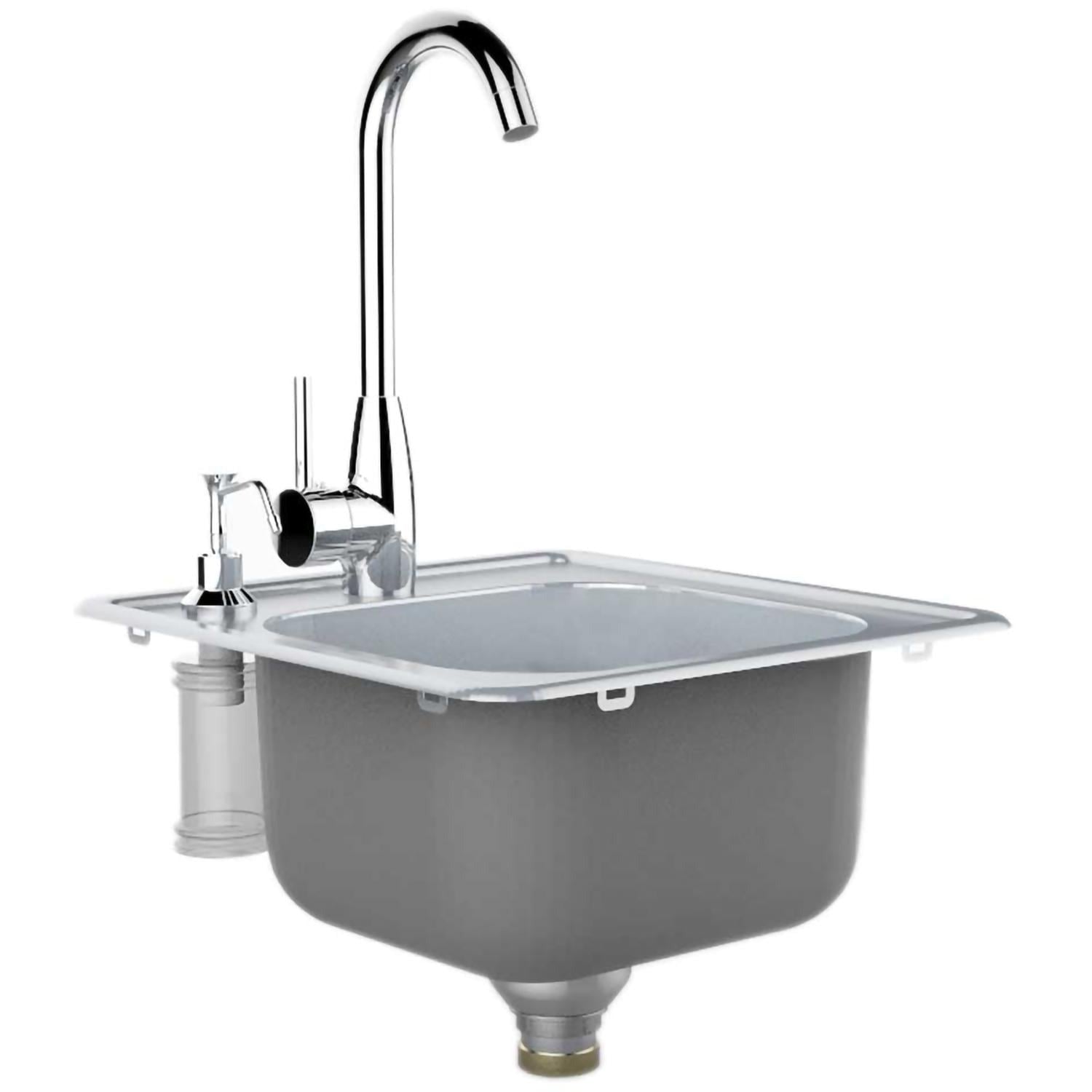 Sunstone 17 X 16 Drop In Sink With Hot/Cold Faucet - Front-Left Angle View With Center-Mounted Faucet