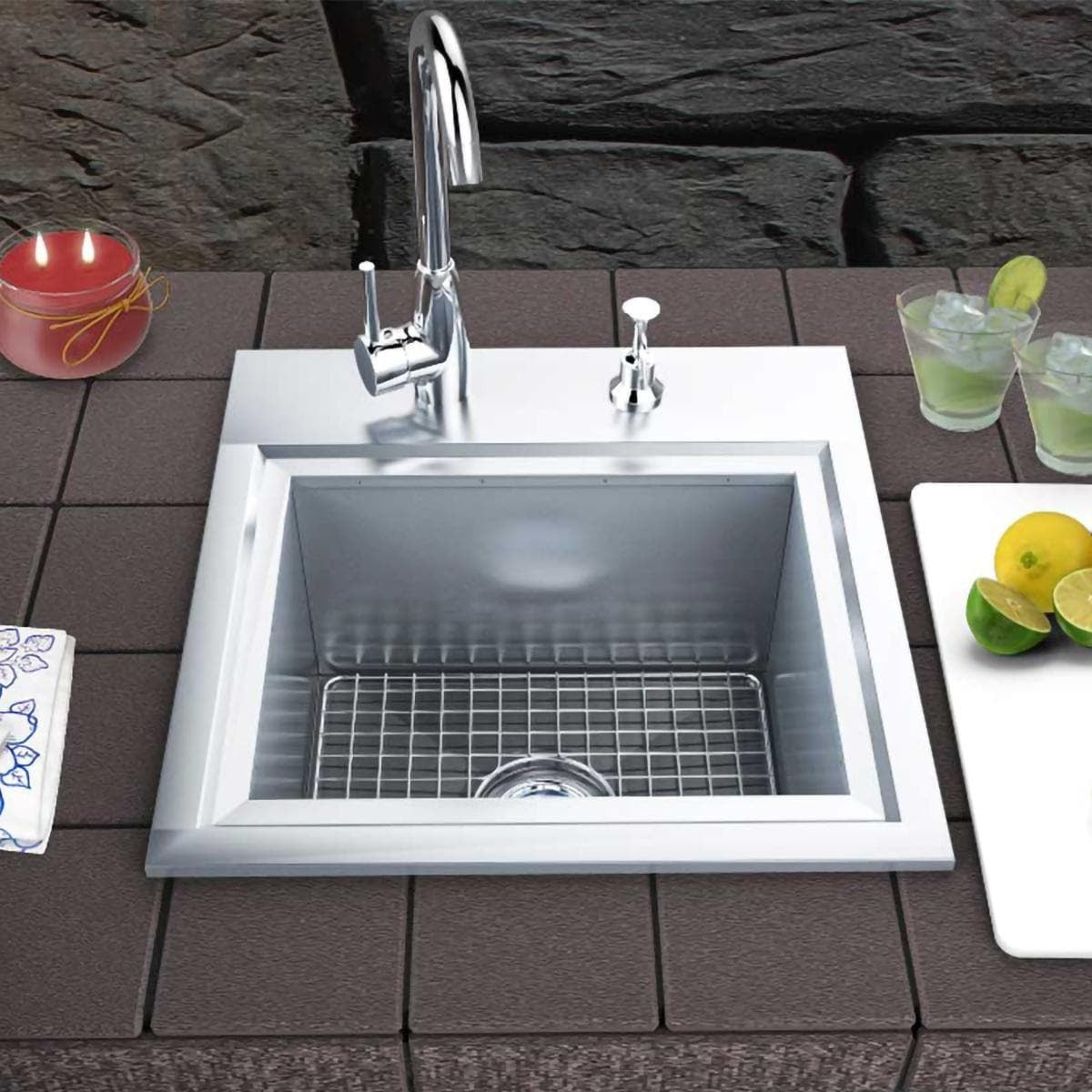 Sunstone Premium 21 X 20 Outdoor Rated Stainless Steel Drop In Sink With Hot/Cold Faucet - B-PS21