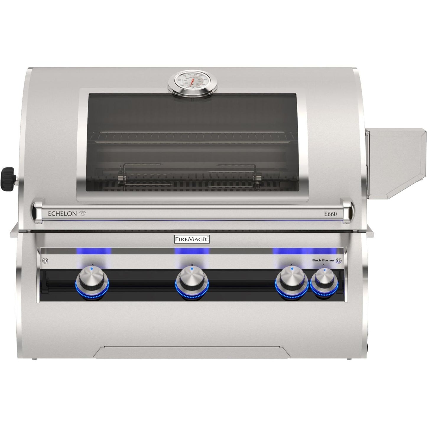 Fire Magic E660I-9LAN-W 30-Inch Built-In Natural Gas Grill w/ Rotisserie, Left Side Infrared Burner, Magic Window & Analog Thermometer - White Background