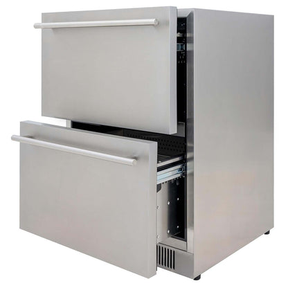 Blaze BLZ-SSRF-DBDR5.1 5.1 Cu. Ft. Outdoor Rated Stainless Steel Double Drawer Refrigerator - Drawers Open - White Background