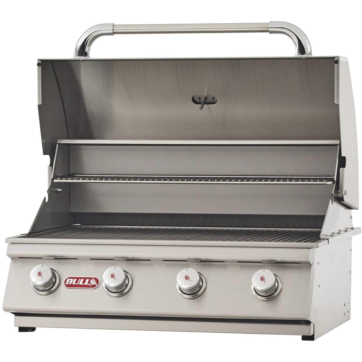 Bull 2603 Outlaw 4-Burner Built-In Gas Grill - Angled View With Hood Open