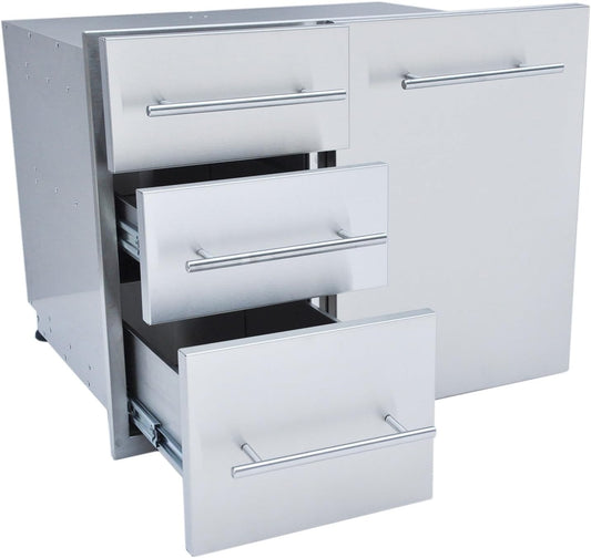 Sunstone Designer Series, Raised Style 30-Inch Liquid Propane Combo Triple Drawer - DE-LPCTD30 - Multiple Drawers Open