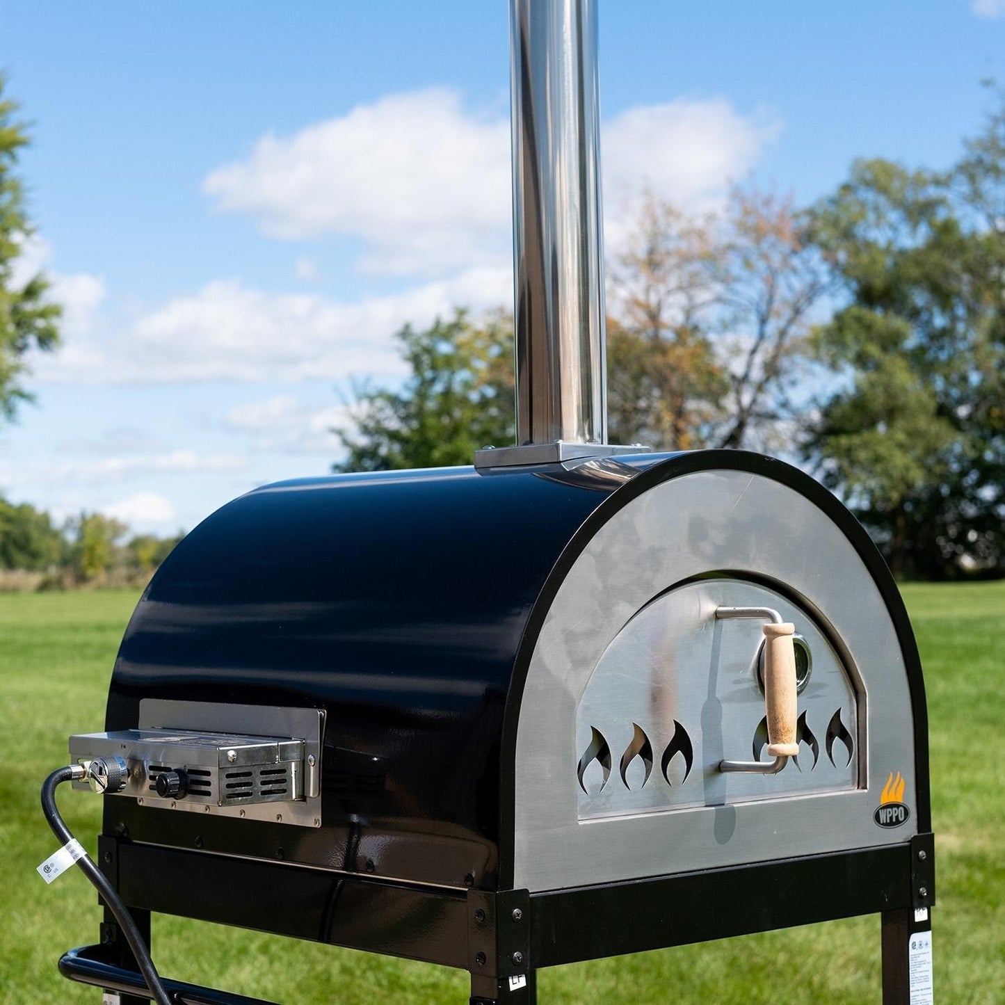 WPPO Hybrid 25-in Wood/Gas-Fired Oven - Black - WKE-04WG-BLK - Black - Angled View w/ Attachment - Lifestyle