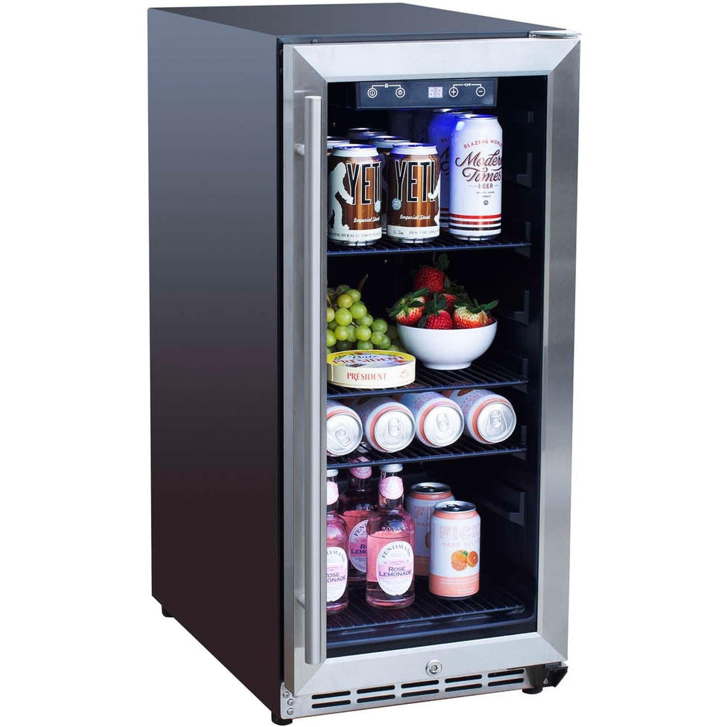 Summerset 15-Inch Outdoor Rated Fridge w/ Glass Door - SSRFR-15G - Angled View