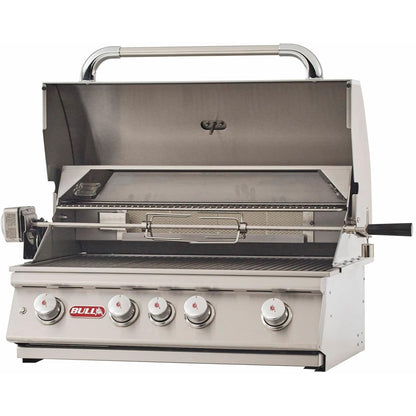 Bull 4762 Angus 30-Inch 4-Burner Built-In Gas Grill - Angled View With Hood Open