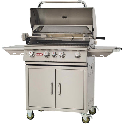 Bull 4400 Angus 30-Inch 4-Burner Freestanding Grill - Angled View With Hood Open