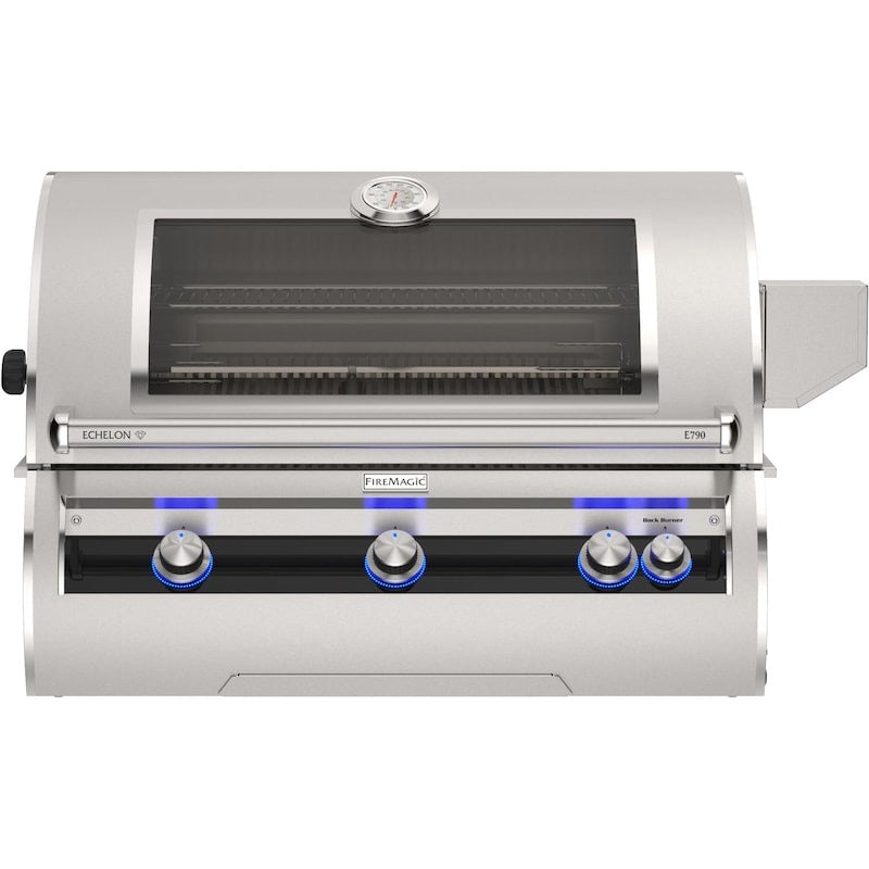 Fire Magic E790I-9LAP-W 36-Inch Built-In Propane Grill w/ Rotisserie, Left Side Infrared Burner, Magic Window & Analog Thermometer - White Background