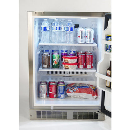 Fire Magic 24 Inch 6.5 Cu. Ft. Right Hinged Outdoor Built-In Refrigerator - Door Open w/Lights On