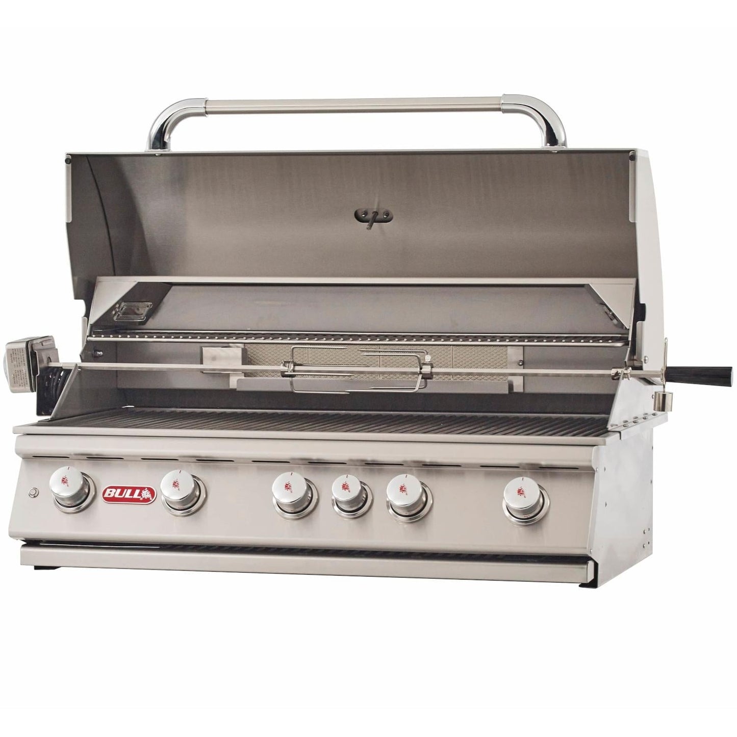 Bull 5756 Brahma 38-Inch 5-Burner Built-In Gas Grill - Angled View With Hood Open