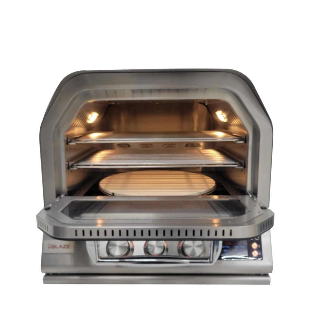 Blaze BLZ-26-PZOVN 26-Inch Built-In Outdoor Pizza Oven With Rotisserie - Open Door Front Facing - White Background