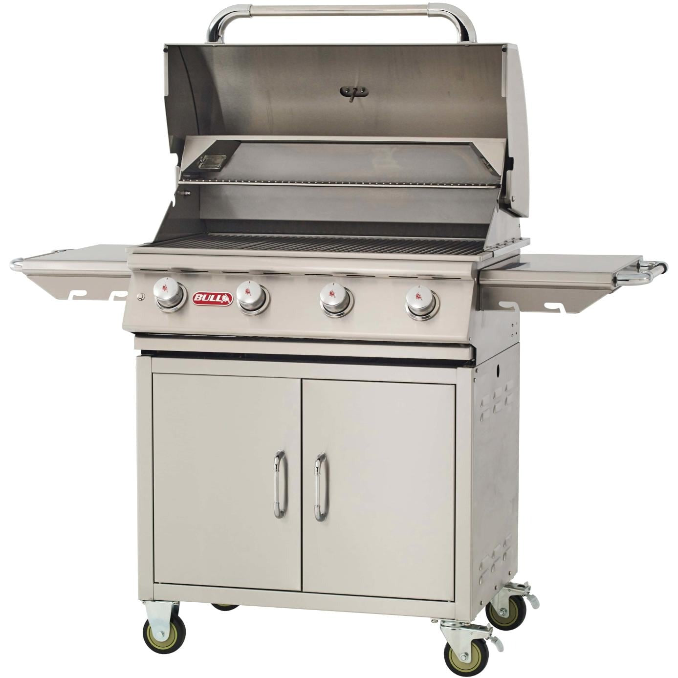 Bull 8700 Lonestar Select 32-Inch 4-Burner Freestanding Grill - Angled View With Hood Open