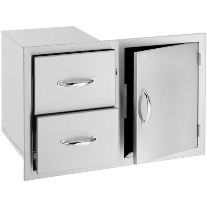 Summerset 30-Inch Stainless Steel Flush Mount Access Door & Double Drawer Combo - SSDC-1 - Angled View Open