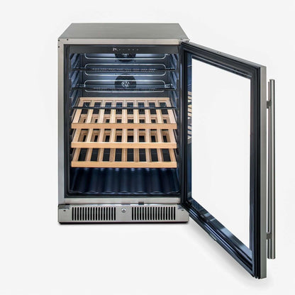 Blaze BLZ-GDBEV-5.5 24-Inch 5.5 Cu. Ft. Outdoor Rated Beverage Cooler - Door Open with Bamboo Shelving