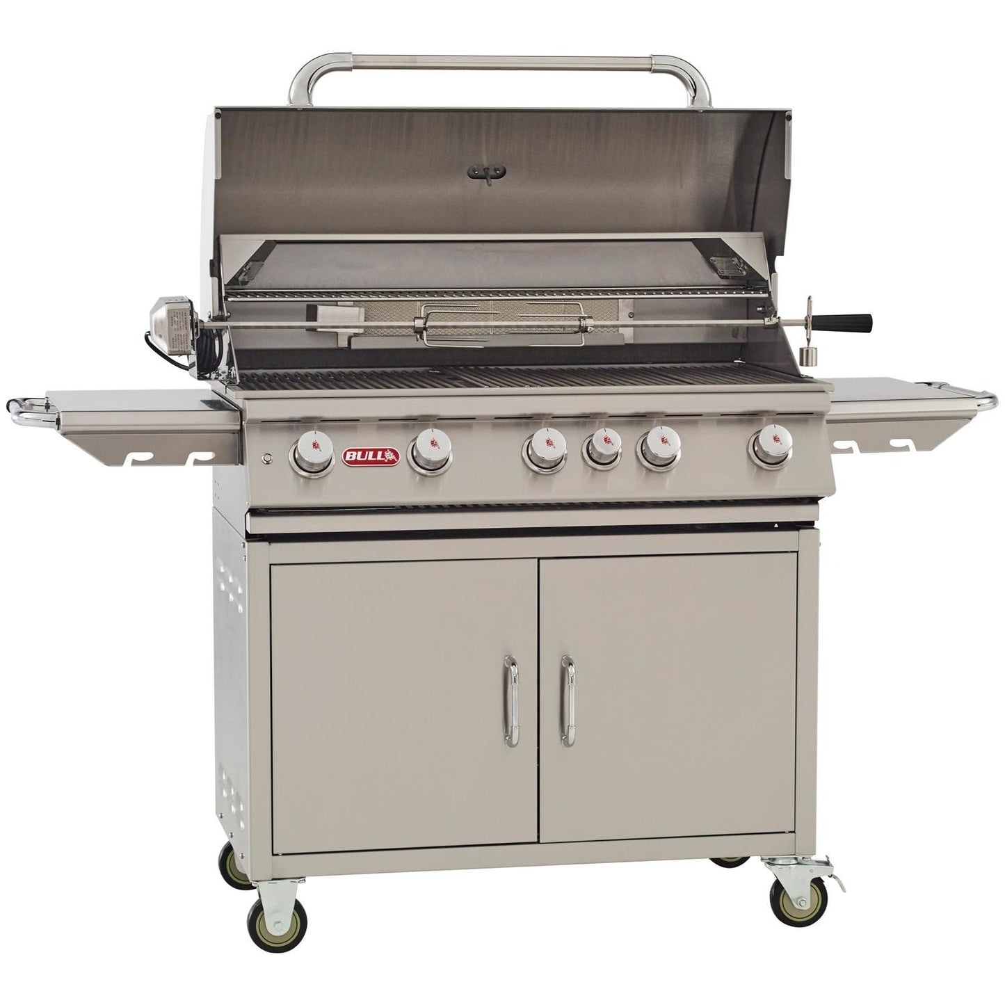 Bull 5500 Brahma 38-Inch 5-Burner Grill Cart - Left Side Angled View W/ Hood Open