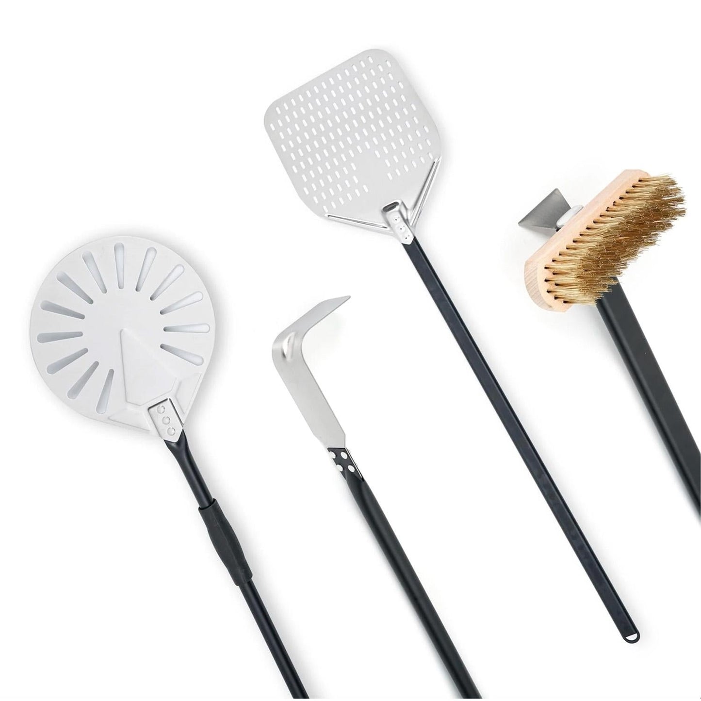 WPPO Pro Aluminum 4 Piece Wood-Fired Pizza Oven Utensil Kit - WKPA-01 - White Background