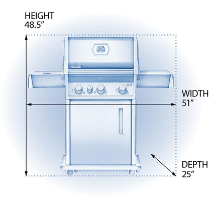 Napoleon RXT425SIBK-1 Rogue XT 425 Grill with Infrared Side Burner - Black - Dimensions - Diagram