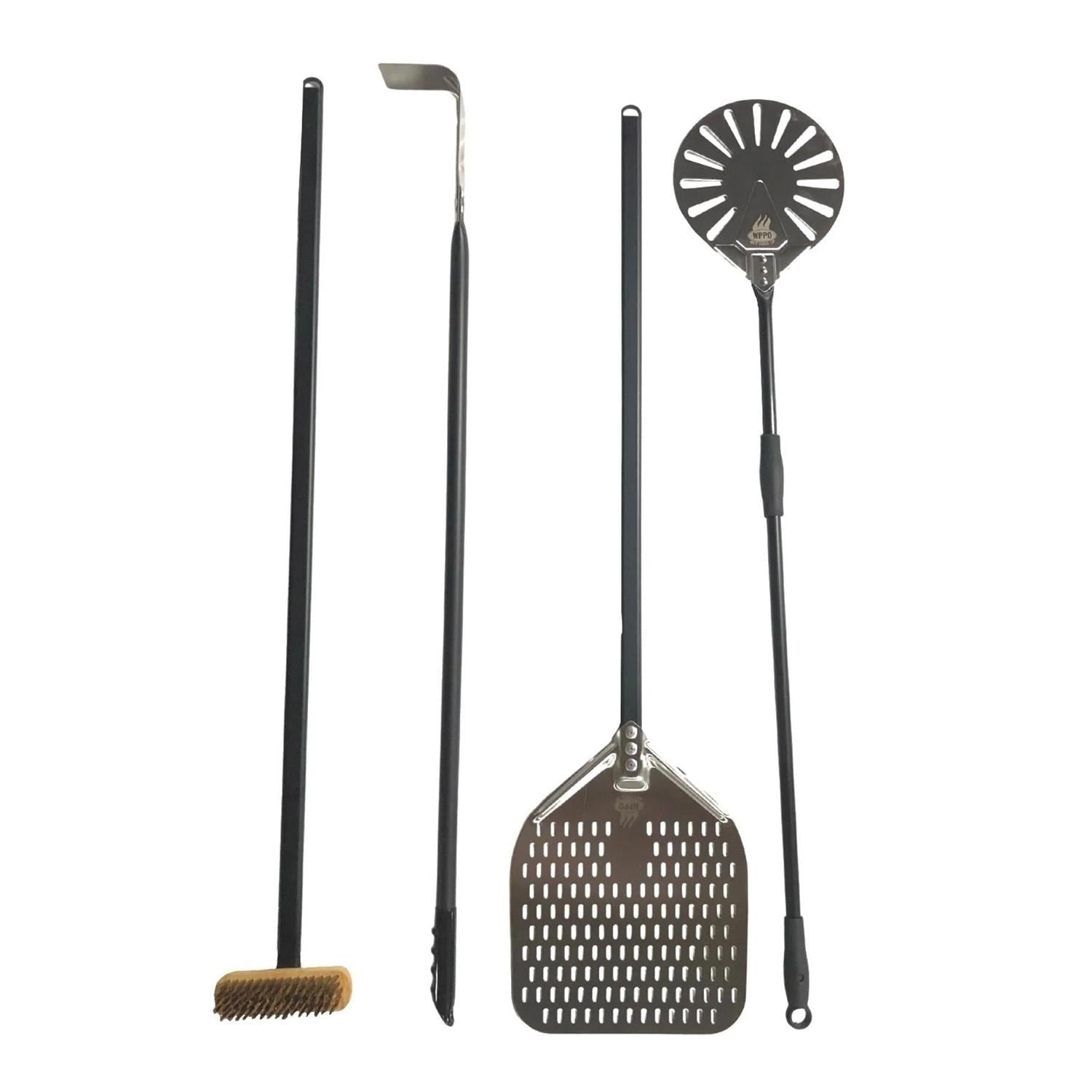 WPPO Pro Aluminum 4 Piece Wood-Fired Pizza Oven Utensil Kit - WKPA-01 - Front View - White Background