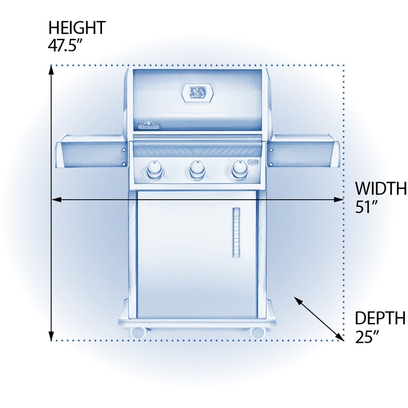 Napoleon Rogue 425 Propane Gas Grill - Black - R425PK-2 - Dimensions - Diagram