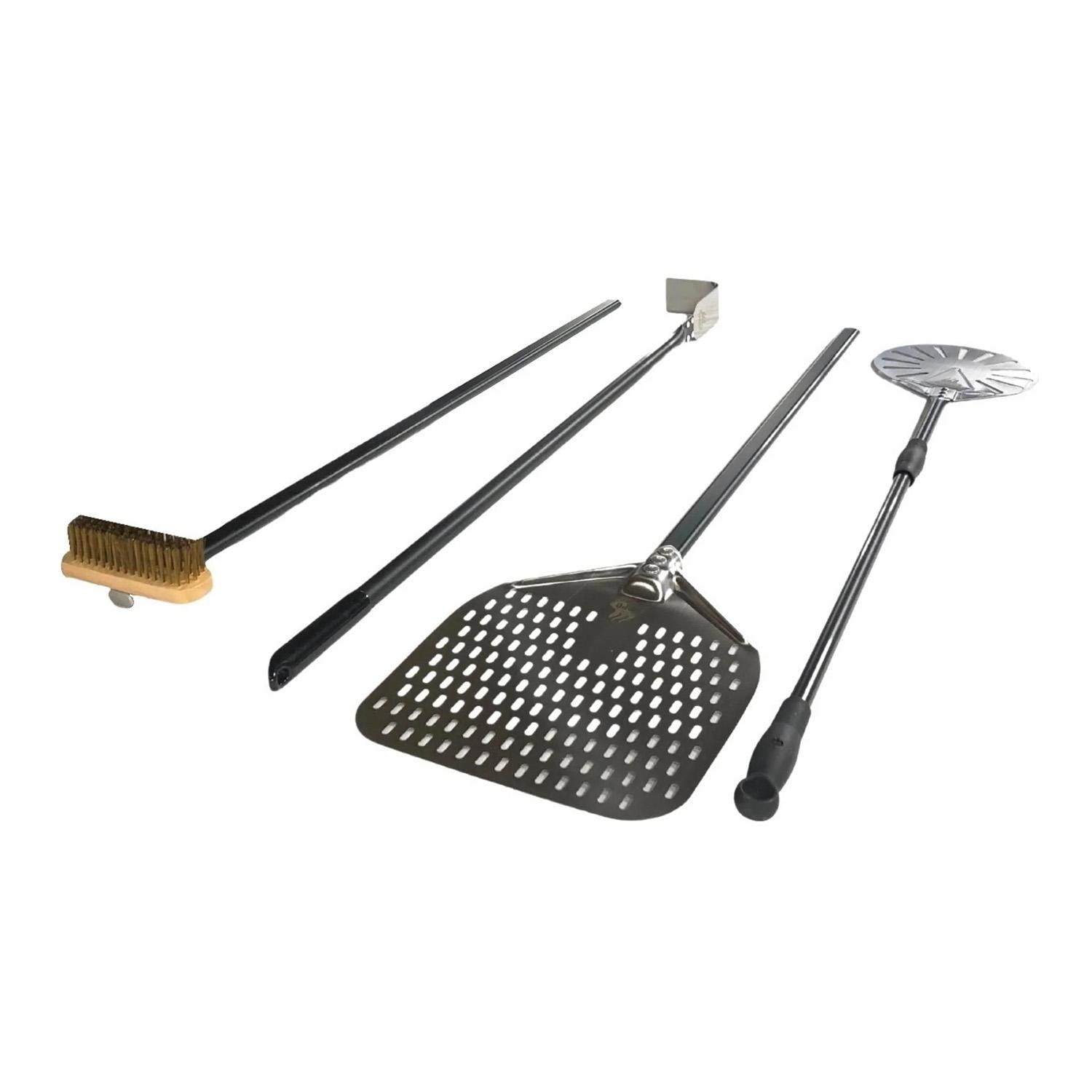 WPPO Pro Aluminum 4 Piece Wood-Fired Pizza Oven Utensil Kit - WKPA-01 - Top View - White Background