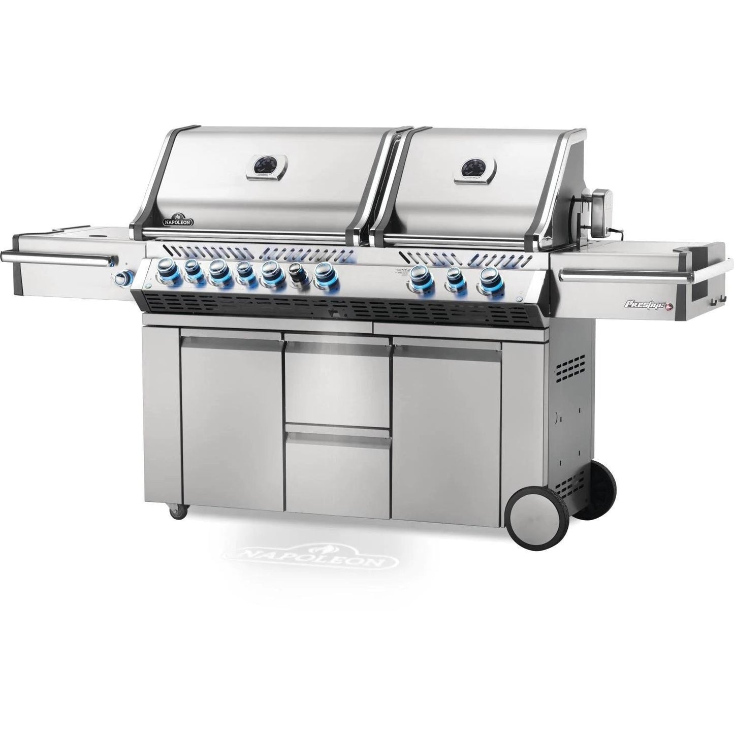 Napoleon PRO825RSBISS-3 Prestige PRO 825 Gas Grill w/Infrared Rear Burner, Double Infrared Sear Burner & Side Burner - Angled View