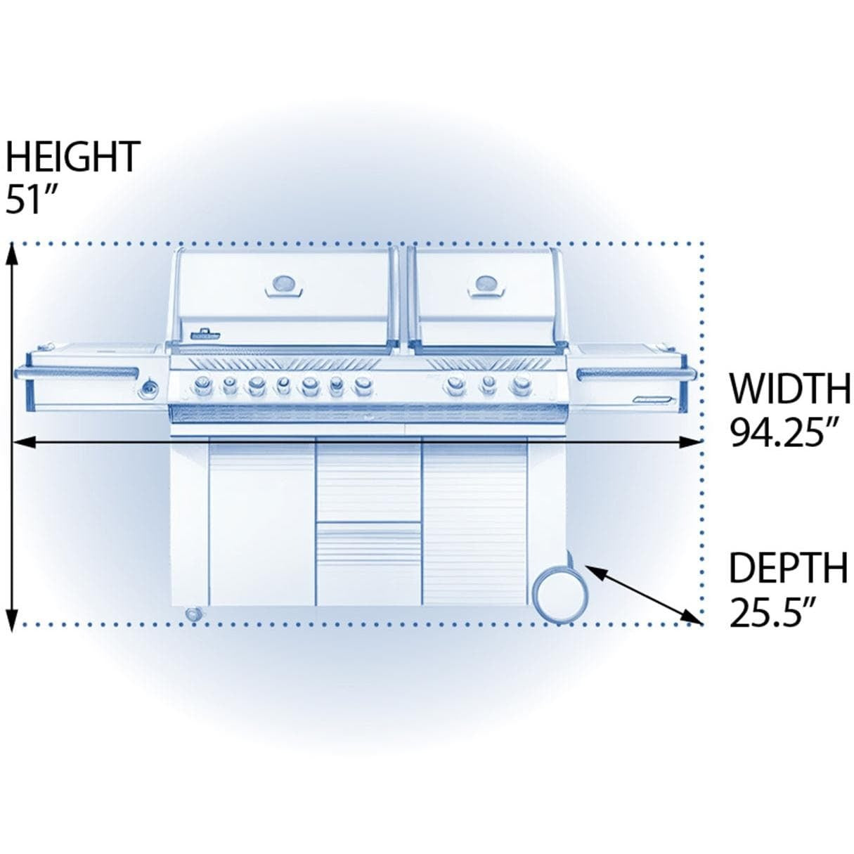 Napoleon PRO825RSBISS-3 Prestige PRO 825 Gas Grill w/Infrared Rear Burner, Double Infrared Sear Burner & Side Burner - Dimensions - Diagram