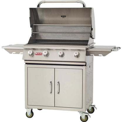 Bull 2600 Outlaw 32-Inch 4-Burner Freestanding Grill - Angled View With Hood Open