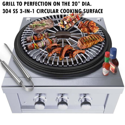 Sunstone SUN24PCB-PB 24 Inch Power Cirque "Flat-Top Griller" - Cooking Grate In Use