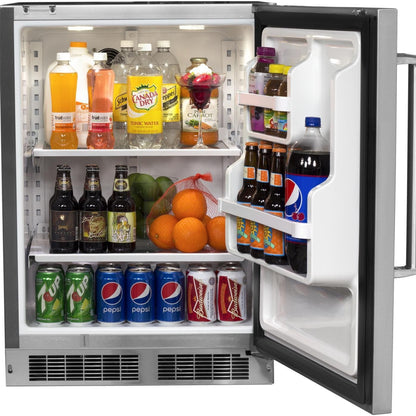 Fire Magic 24 Inch 6.5 Cu. Ft. Right Hinged Outdoor Built-In Refrigerator - Door Open w/Lights On