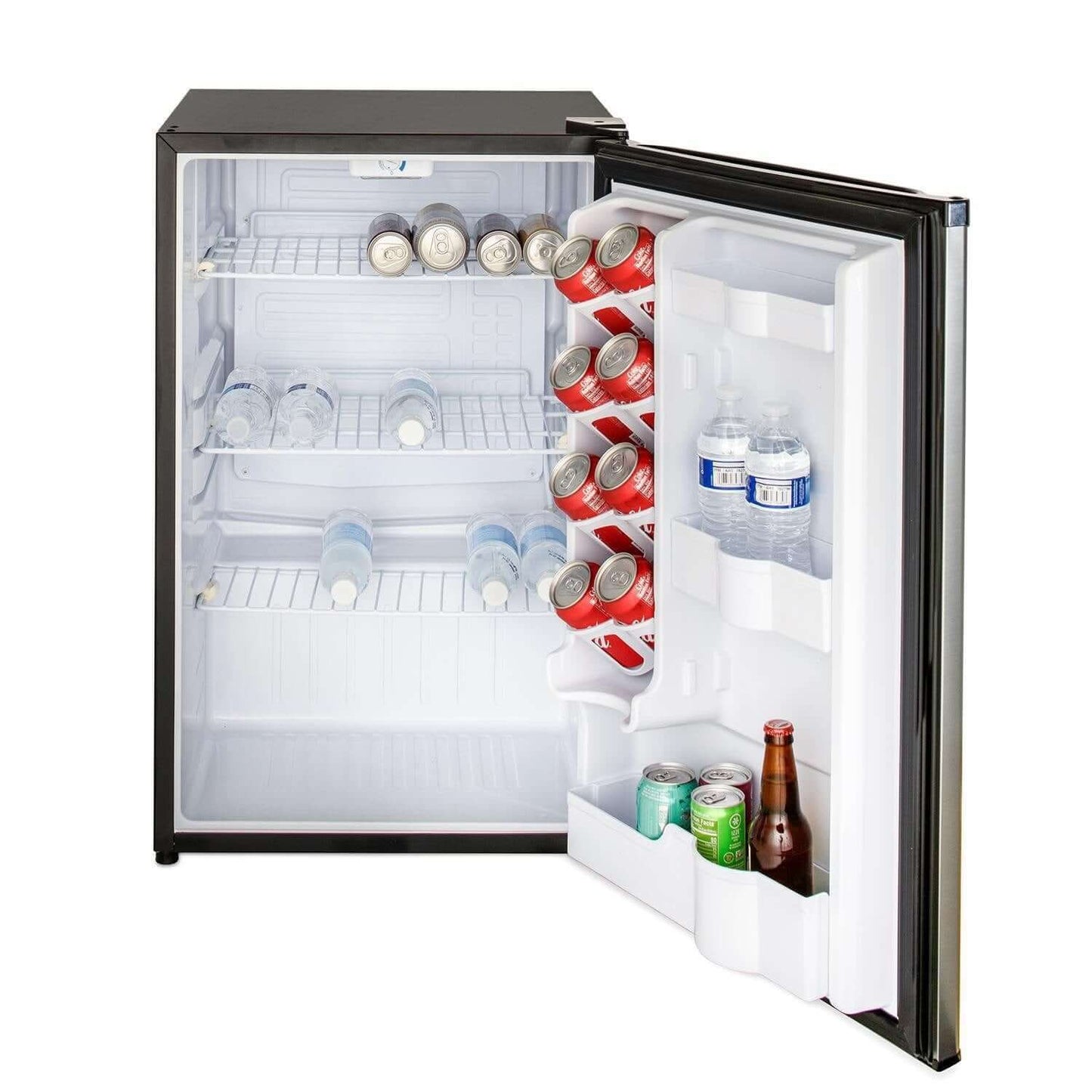 Blaze BLZ-SSRF126 20-Inch 4.4 Cu. Ft. Compact Refrigerator W/ Recessed Handle - Door Open with Drinks