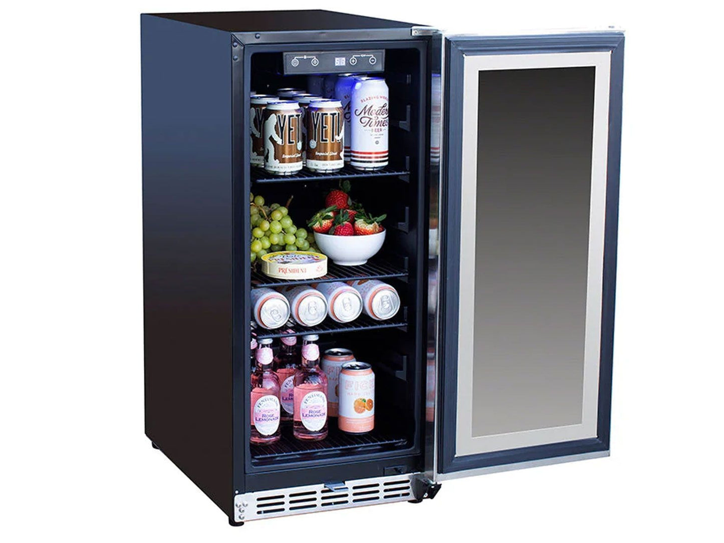 TrueFlame 15-Inch Outdoor Rated Fridge with Glass Door - TF-RFR-15G