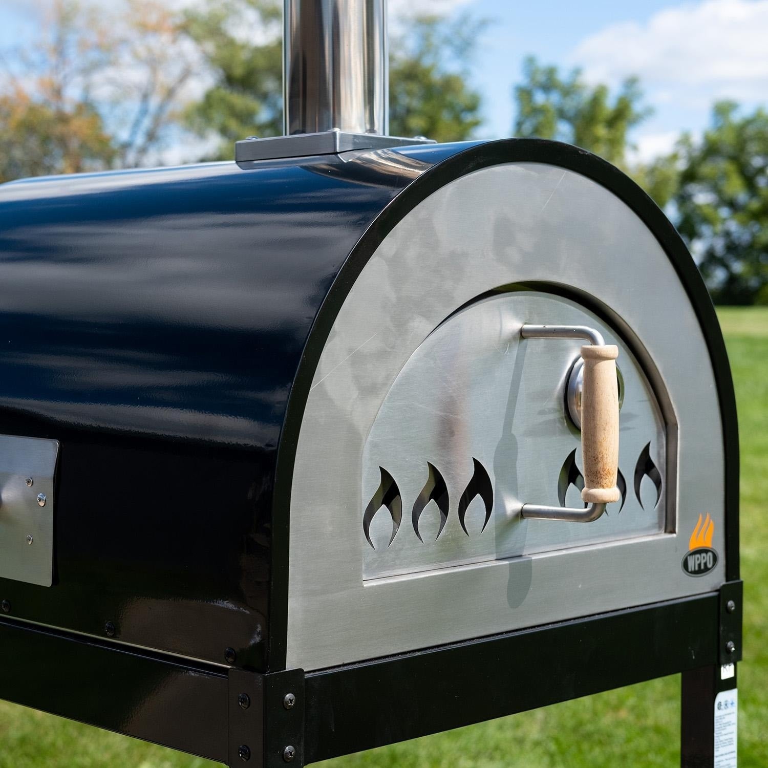 WPPO Hybrid 25-in Wood/Gas-Fired Oven - Black - WKE-04WG-BLK - Black - Angled View w/ out Attachment - Lifestyle