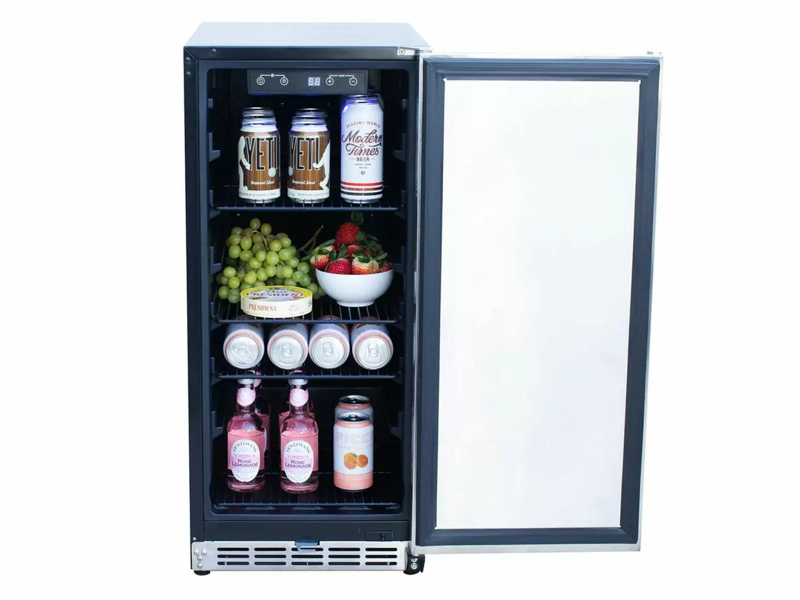 Summerset 15-Inch Outdoor Rated Fridge with Stainless Door - RFR-15S - Open Door Front with Food